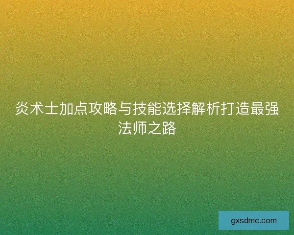 炎术士加点攻略与技能选择解析打造最强法师之路